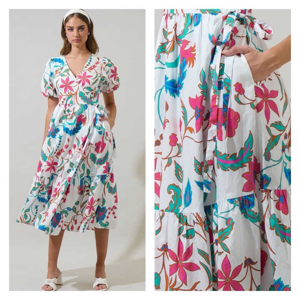 Izzie Floral Lunia Wrap Midi Dress by Sugarlips